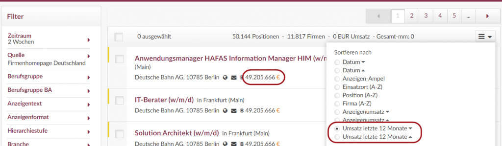 Umsatz-12-Monate Anzeigenumsatz der letzten 12 Monate