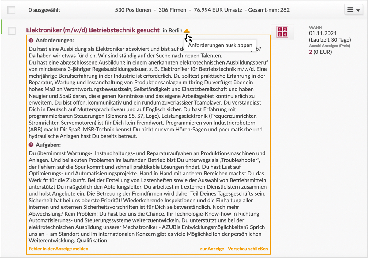 Keywords und full text Analyse