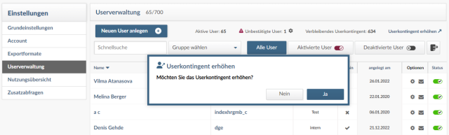 Screenshot-Userkontingent-erhoehen-NEU Userkontingent erhöhen in der Userverwaltung von index Anzeigendaten