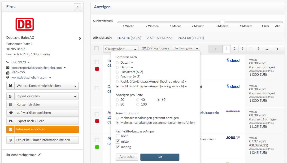 AZD-DB-Sortieren-Filtern Sortierfunktion beim "Fachkräfte-Engpass auf Firmenebene" bei der DB