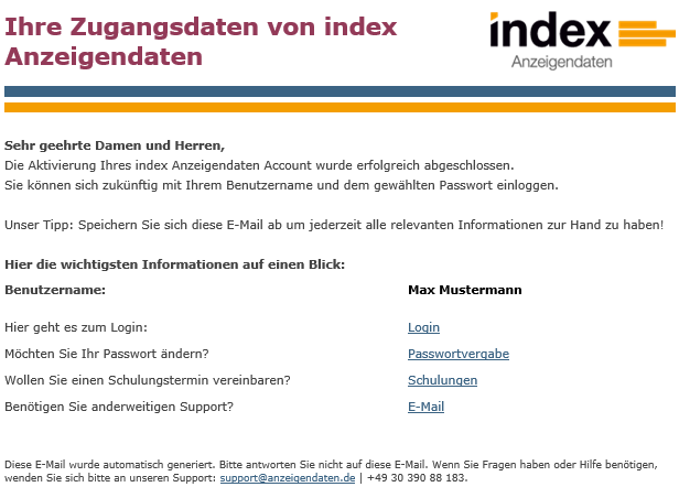 Blueline-Ihre-Zugangsdaten-von-index-Anzeigendaten Bestätigungsmail "Ihre Zugangsdaten von index Anzeigendaten"