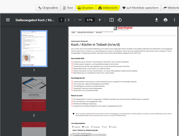 Druck-und-Vollansicht-von-Stellenanzeigen Darstellung einer Stellenanzeige in index Anzeigendaten