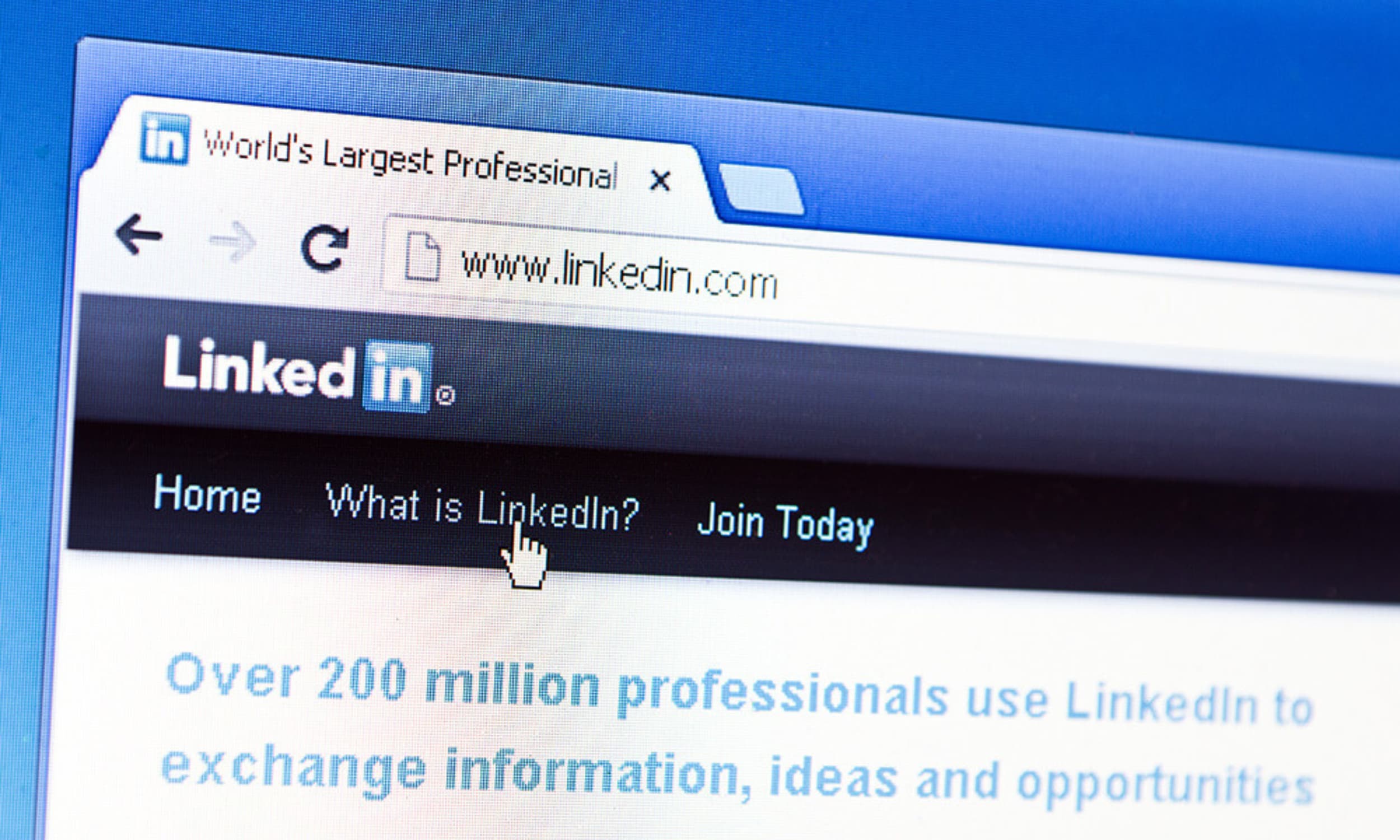 LinkedIn Startseite Webseite von LinkedIn mit Fokus auf die Browser-Adressleiste