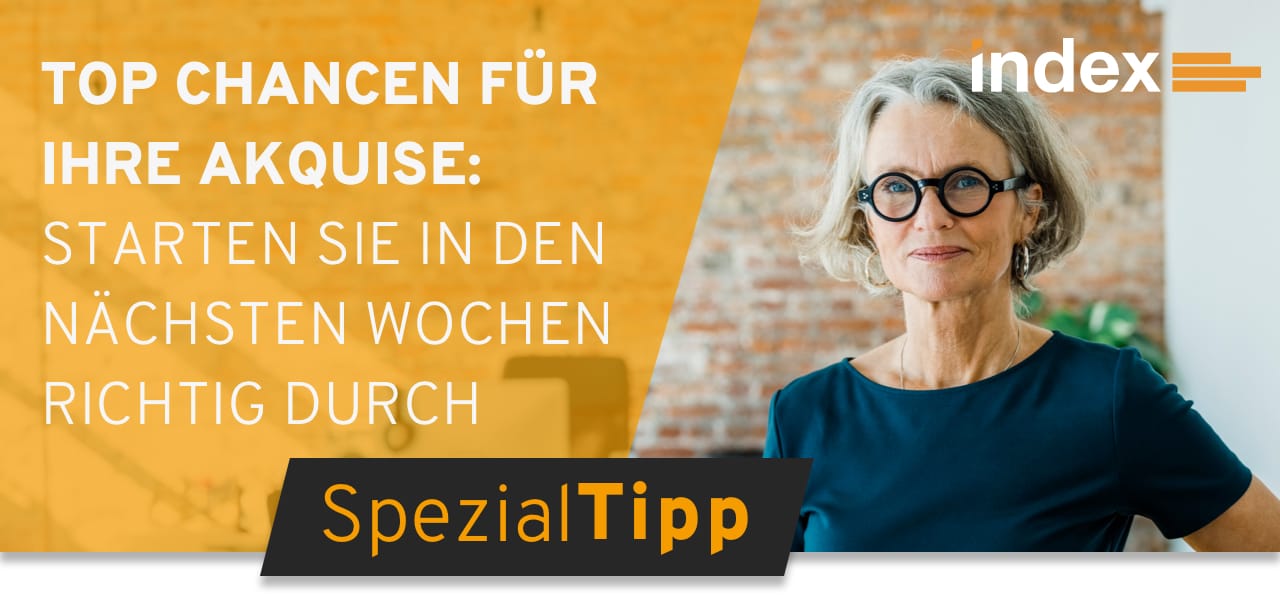 Header Spezialtipp-Newsletter Mai 2024 mit Aufschrift "top Chancen für Ihre Akquise: Starten Sie in den nächsten Wochen richtig durch"
