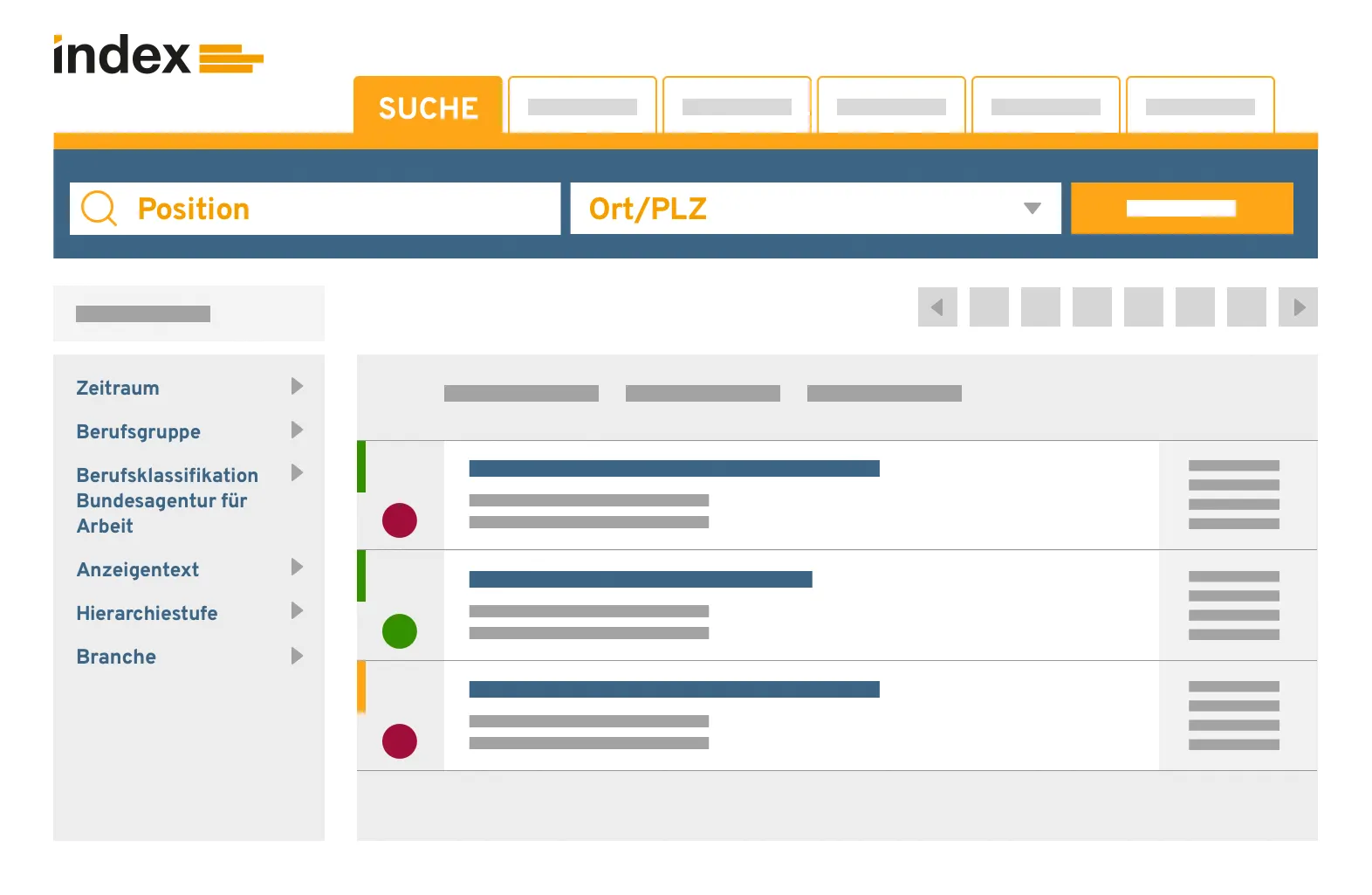 Interaktive Anzeigendaten-Oberfläche zur gezielten Stellensuche in Deutschland – mit Filteroptionen nach Ort, Beruf, Branche und mehr. Optimiert für Personalvermittler und Unternehmen im Bereich Zeitarbeit.