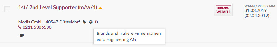 Brands und frühere Firmennamen