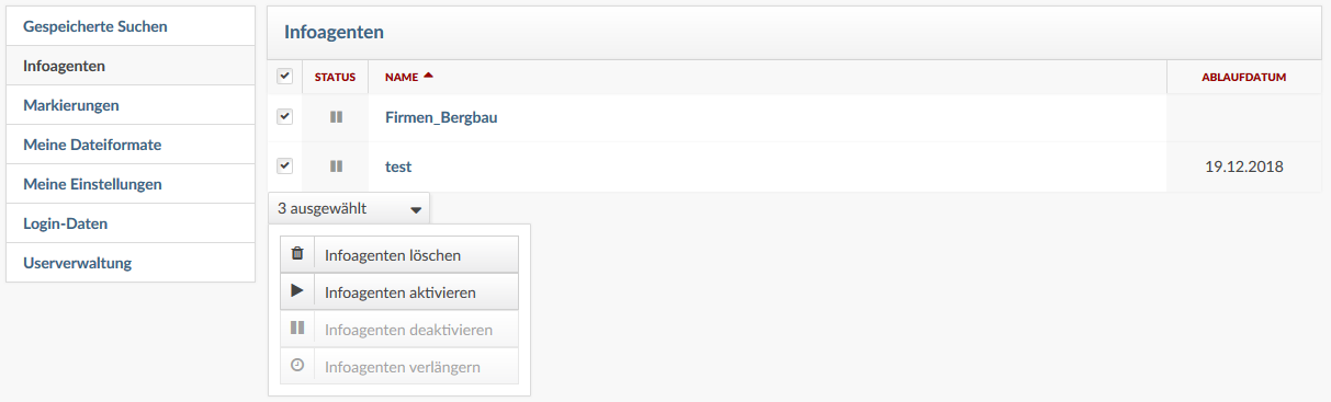 index Anzeigendaten: Infoagenten